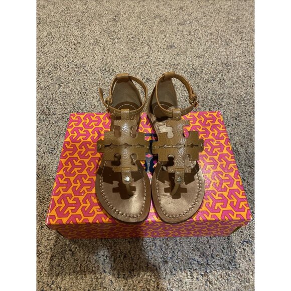 Tory Burch Phoebe Leather Flat Thong Sandal Royal Tan Brown US Size: 6 - Picture 4 of 8